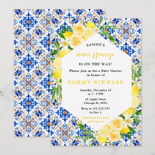 Invitation Citrons avec feuillage Baby Shower Méditerranéen