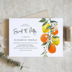 Invitation Citrons botaniques et oranges Sweet sixteen de la