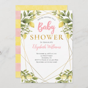 Invitation Citrons Cadre géométrique Baby shower fille rose