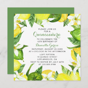 Invitation Citrons citron vert fleurs aquarelle Quinceañera