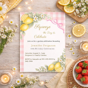 Invitation Citrons citrus rose gingham été jardin anniversair