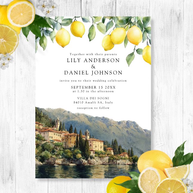 Invitation Citrons du lac de Côme Mariage Italien (Lake Como Lemons Italian Wedding Invitation)