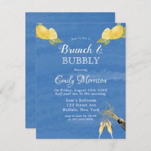 Invitation Citrons et aquarelle bleue Brunch & Bubbly