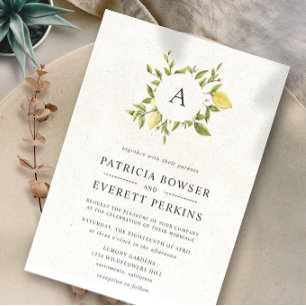 Invitation Citrons et feuilles Mariage d'aquarelle Monogram