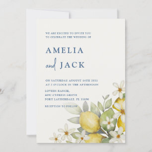 Invitation Citrons et Mariage Floral Aquarelle Moderne