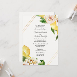 Invitation Citrons et pivoines formels Mariage des parents de