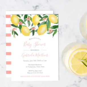 Invitation Citrons Fille Baby shower, Citrus Jaune Doux rose