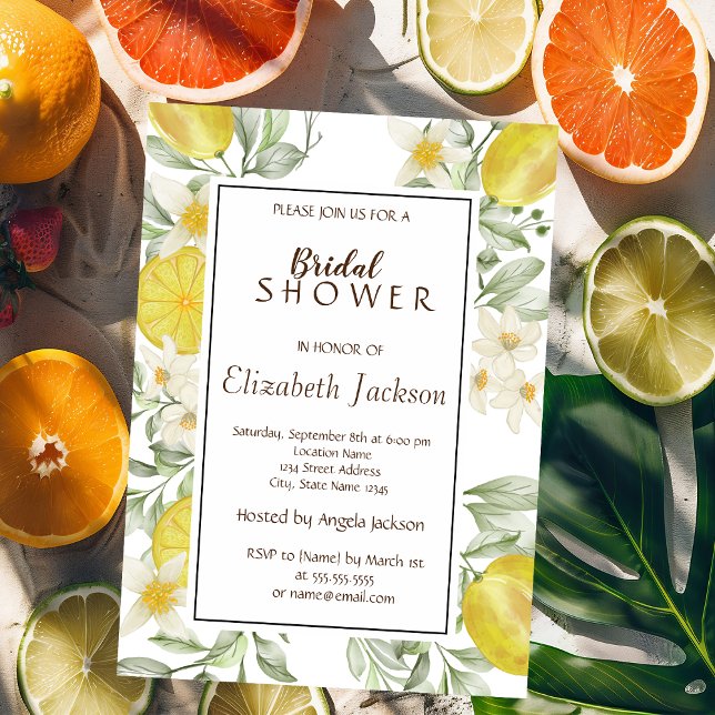 Invitation Citrons Fleurs Aquarelle Mignons (Créateur téléchargé)