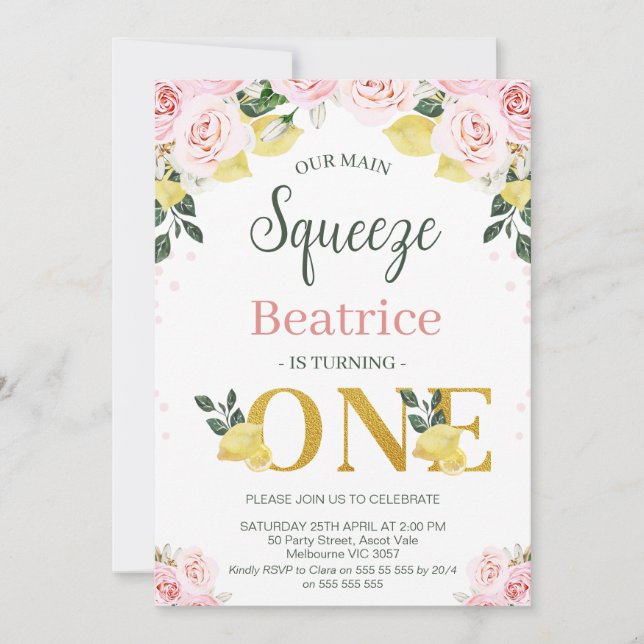Invitation Citrons floraux roses Notre Squeeze Principal 1er  (Devant)