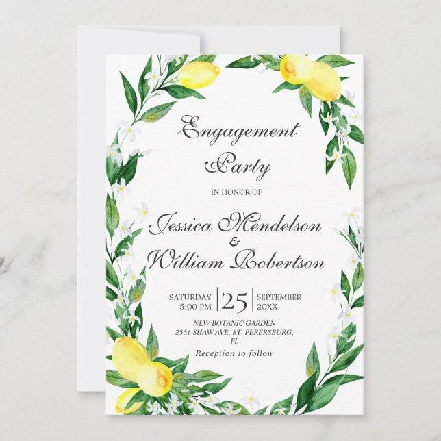Invitation Citrons Green Blossom Engagement Party (Devant)