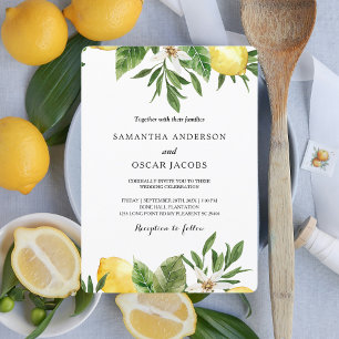 Invitation Citrons jaunes et feuille d'aquarelle moderne 
