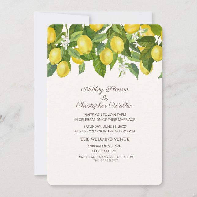 Invitation Citrons jaunes Mariage blanc (Devant)
