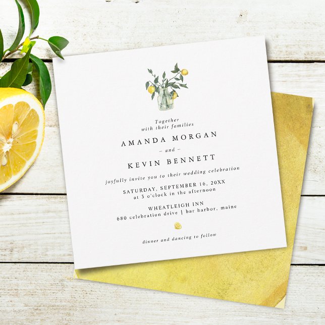 Invitation Citrons jaunes mariage élégant (Elegant Lemons In Jar Wedding Invitation)
