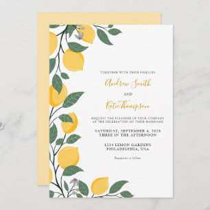 Invitation Citrons modernes et Mariage de calligraphie Feuill