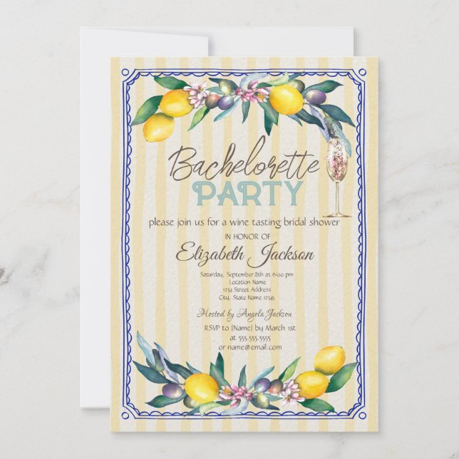 Invitation  Citrons Olives Verre Jaune Rayures Enterrement de (Devant)