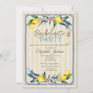 Invitation Citrons Olives Verre Jaune Stripes Bachelorette