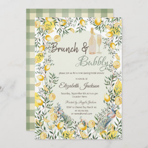 Invitation Citrons Peacock Green Plaid Brunch & Bubbly