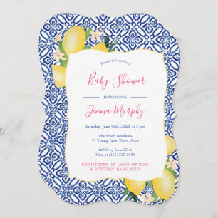 Invitation Citrons peints à la main Cobalt Baby shower bleu b