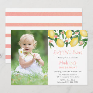 Invitation Citrons Rose DEUX Fille Douce Fête d'anniversaire