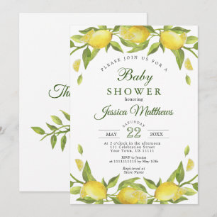 Invitation Citrons Vert Aquarelle Baby shower NEUTRE