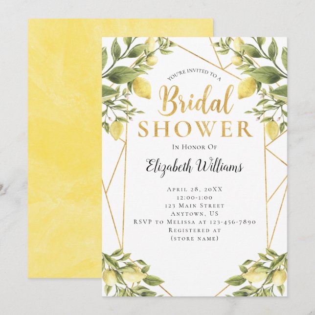 Invitation Citrons vert Fête des mariées géométrique de cadre (Devant / Derrière)