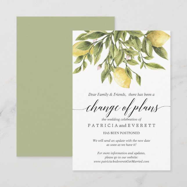 Invitation Citrons verts et feuillage de mariage Changement d (Devant / Derrière)