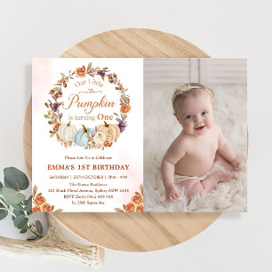Invitation Citrouille 1er anniversaire Orange Floral Party