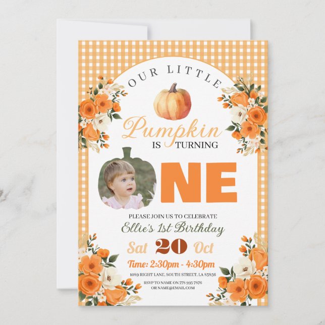 Invitation Citrouille 1er anniversaire Petit Citrouille Autom (Devant)