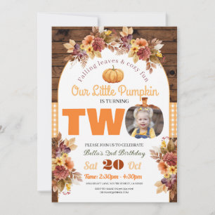 Invitation Citrouille 2e anniversaire Petite photo Deux autom