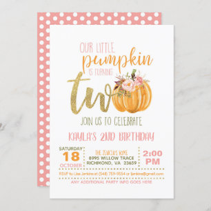 Invitation citrouille 2E Anniversaire - Points ros