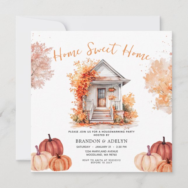 Invitation Citrouille Accueil Sweet Home Fleurs d'automne (Devant)