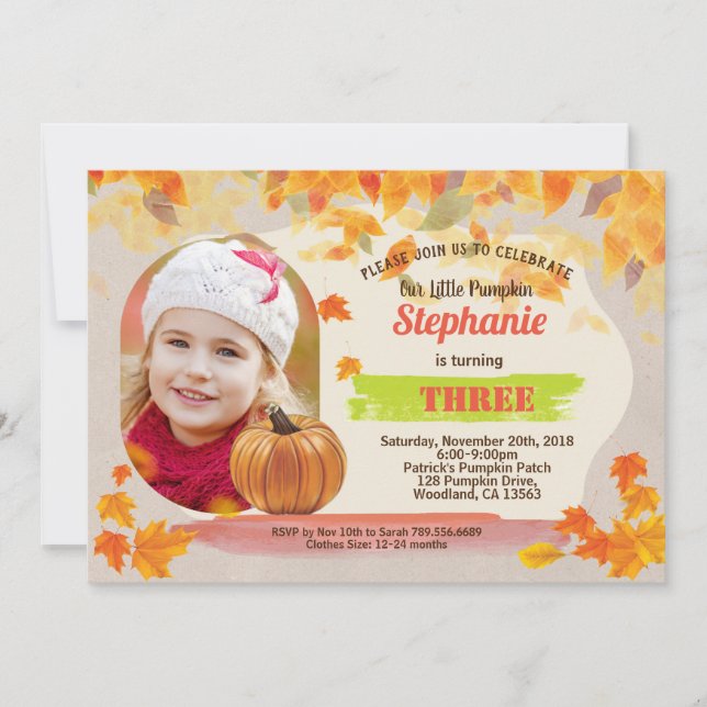 Invitation Citrouille anniversaire Automne Thanksgiving photo (Devant)