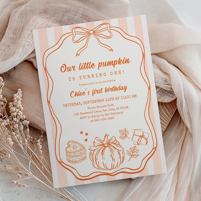 Invitation Citrouille Anniversaire Orange Ruban Citrouille (Créateur téléchargé)