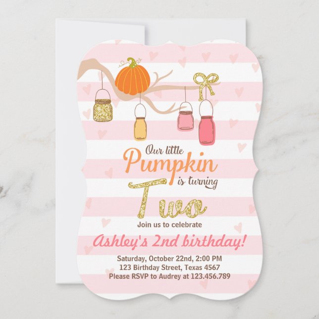 Invitation citrouille Anniversaire Pink Gold Deuxi (Devant)