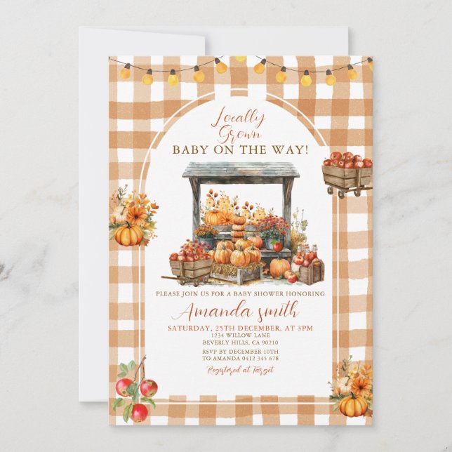Invitation Citrouille Apple Automne Baby shower cultivé local (Devant)