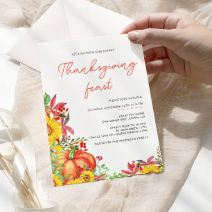 Invitation Citrouille aquarelle automne floral Thanksgiving