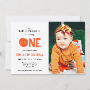 Invitation Citrouille aquarelle avec photo 1er anniversaire