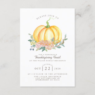 Invitation Citrouille aquarelle   Fête de l'Action de grâce