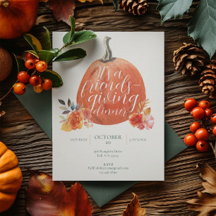 Invitation Citrouille aquarelle Friendsgiving Orange d'Automn