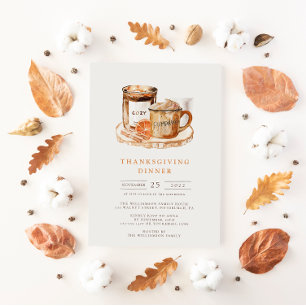 Invitation Citrouille aquarelle Latte et bougie Thanksgiving