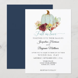 Invitation Citrouille aquarelle marine florale bordeaux rusti