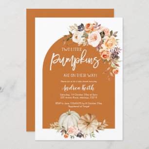 Invitation Citrouille Arch Boho Automne Floral TWINS baby sho