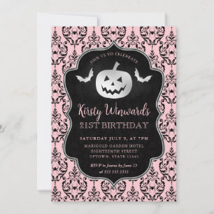 Invitation Citrouille argentée et Damassé rose 21e anniversai
