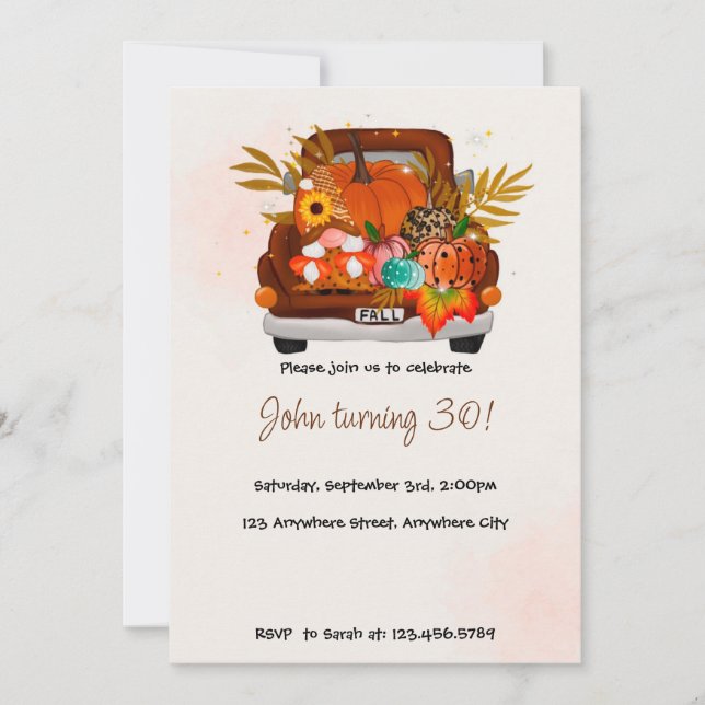 Invitation Citrouille Automne Anniversaire (Devant)