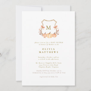 Invitation Citrouille Automne Aquarelle Coquette Bows Baby sh