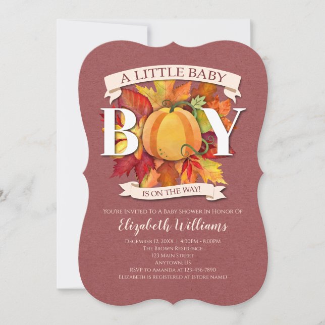 Invitation Citrouille Automne Automne Baby shower garçon d'au (Devant)
