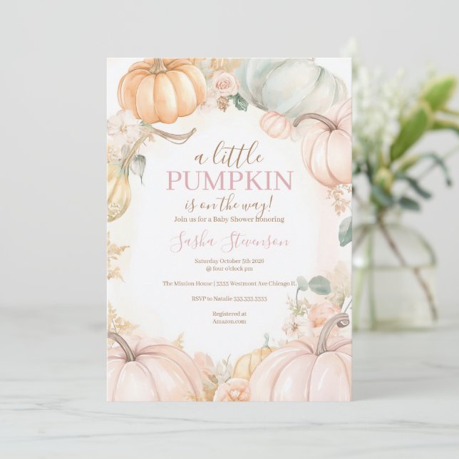 Invitation Citrouille automne baby shower d'automne (Debout devant)