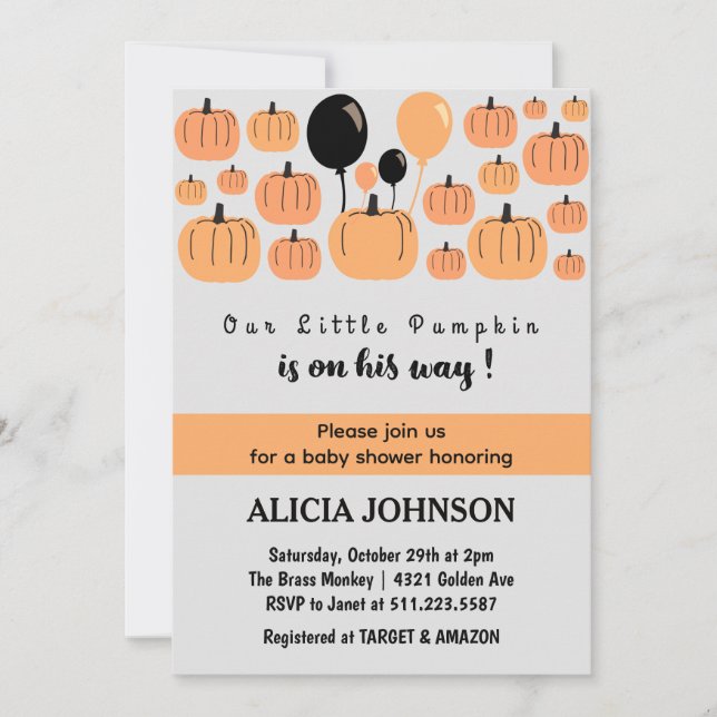 Invitation Citrouille Automne baby shower Halloween (Devant)