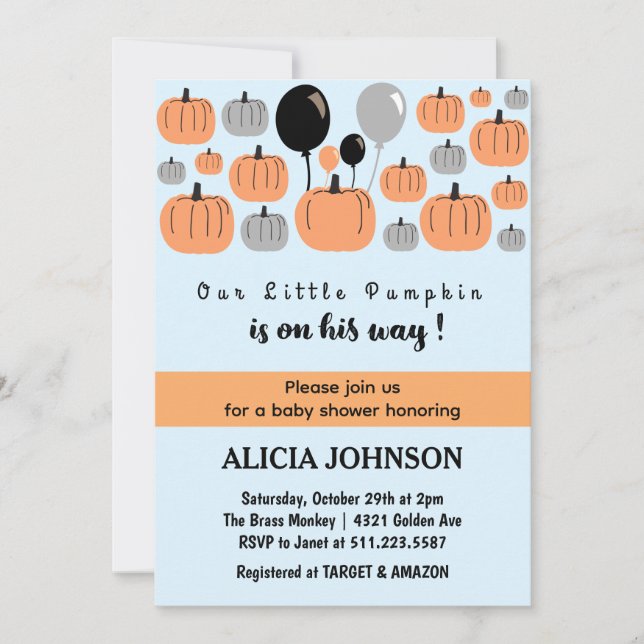 Invitation Citrouille Automne baby shower Halloween (Devant)