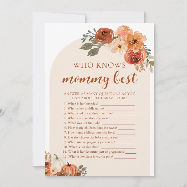 Invitation Citrouille Automne Baby shower Qui Connaît Maman M (Devant)